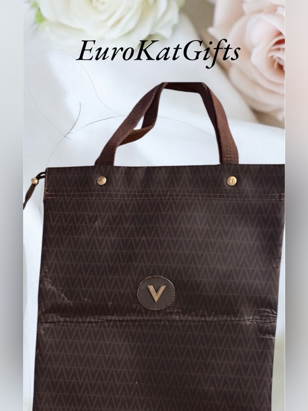 Mario Valentino Brown Quilted V-Logo Tote pre loved